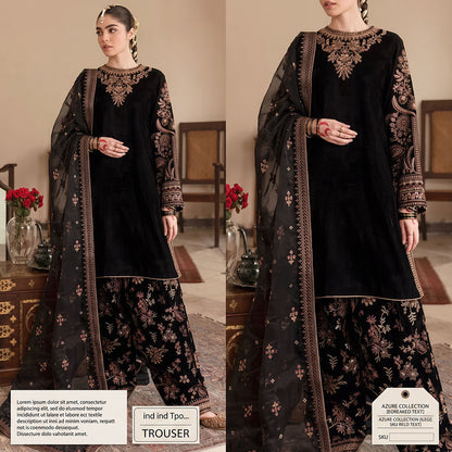 BRQ-107 Black Velvet Embroidered 3pc Wt
