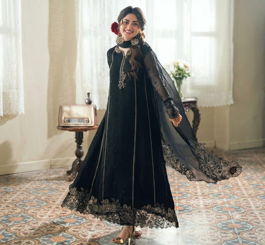 Chiffon Suit with Heavy Embroidered Chiffon Dupatta & Malai Trouser