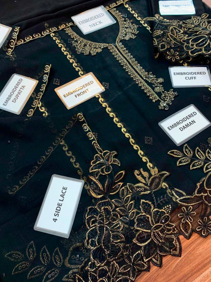 Chiffon Suit with Heavy Embroidered Chiffon Dupatta & Malai Trouser