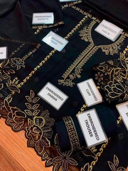 Chiffon Suit with Heavy Embroidered Chiffon Dupatta & Malai Trouser