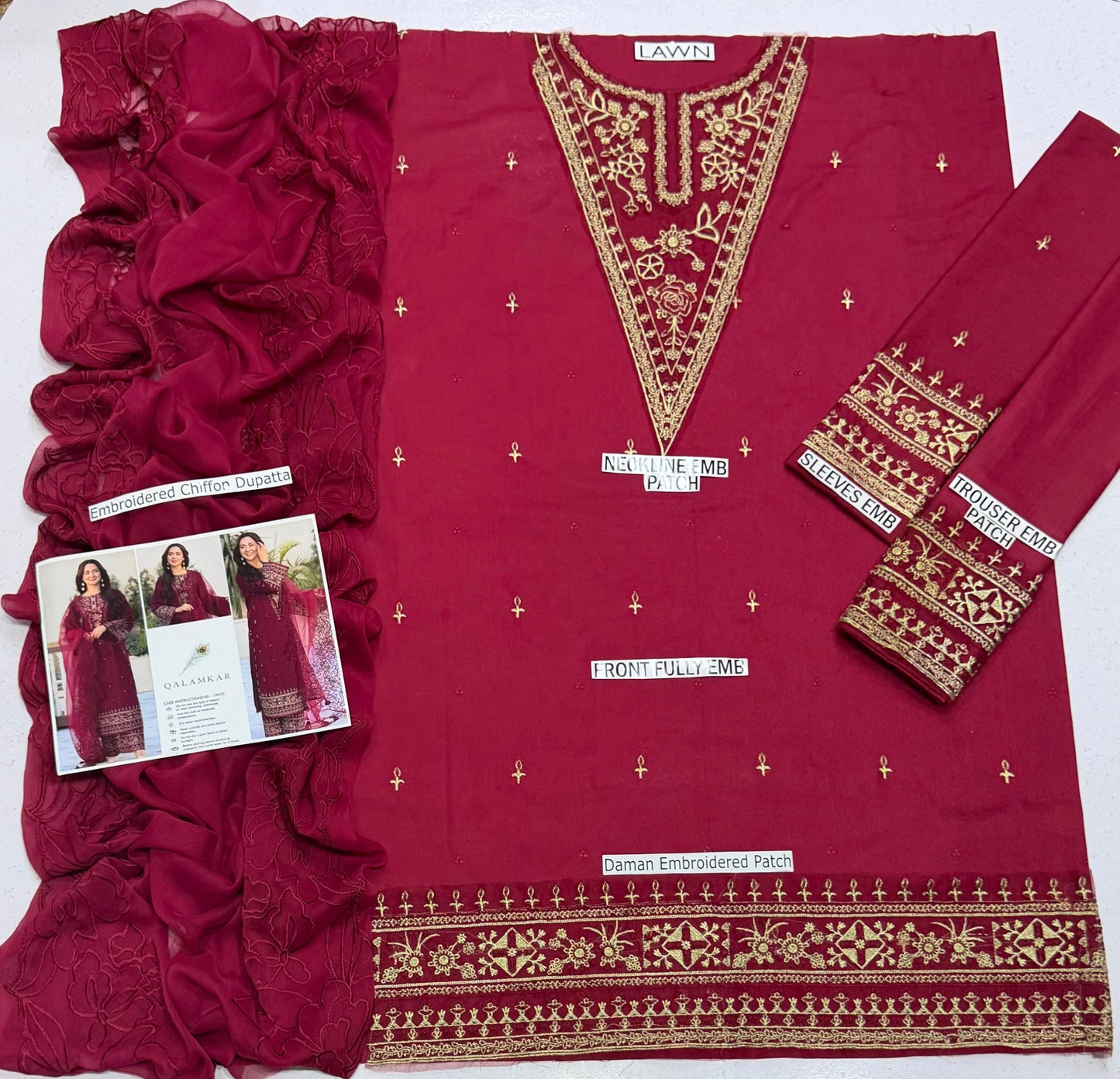 Lawn Suit with Chiffon Embroidered Dupatta