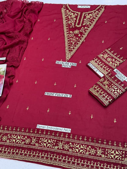 Lawn Suit with Chiffon Embroidered Dupatta