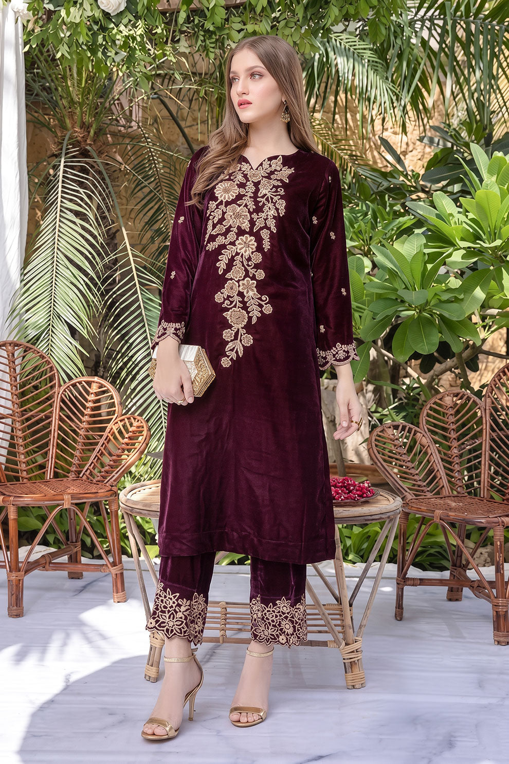 ZC-218 Velvet Embroidered 2pc