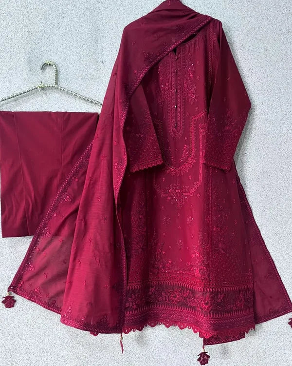 Zarqash D-210 Embroidered Dhanak 3pc