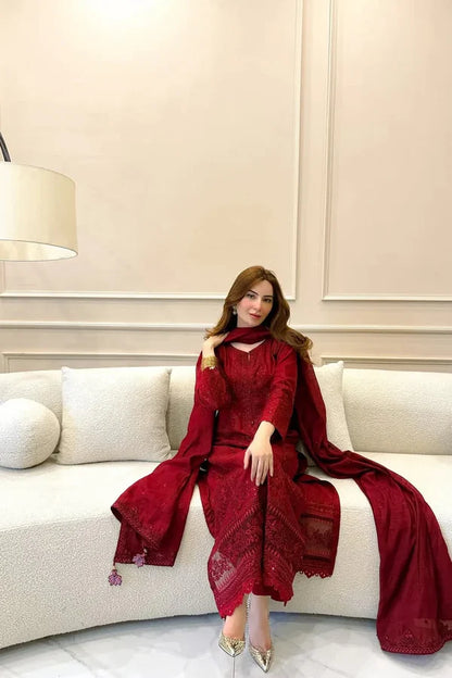 Zarqash D-210 Embroidered Dhanak 3pc